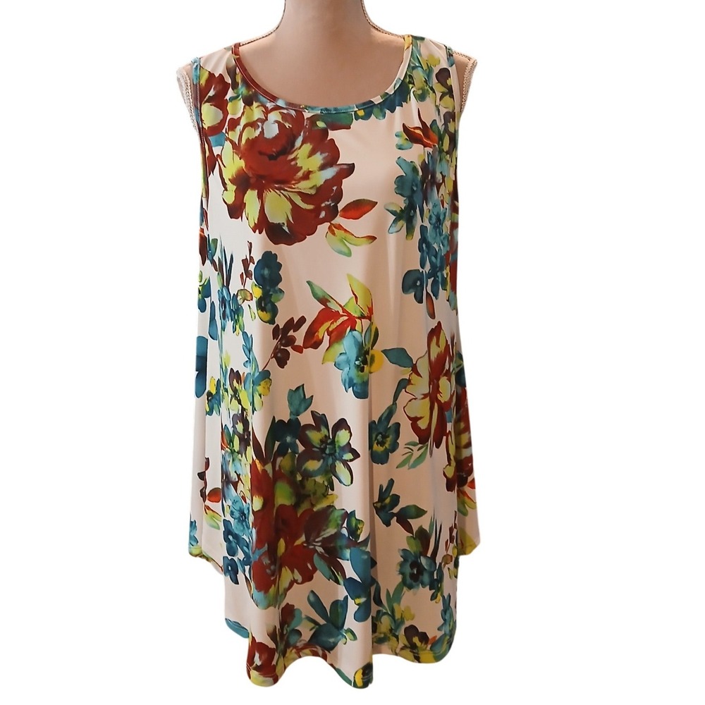 Pomelo 1x Floral Sleeveless Swing Mini Dress Womens Multicolor Tunic Shirt